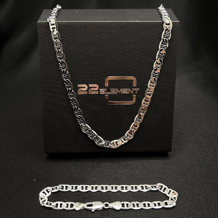 92.5% Sterling Silver Mariner Chain Link Necklace & Bracelet Set