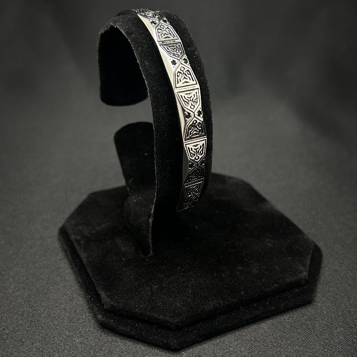 92.5% Silver Geometric Design Open Cuff Bracelet