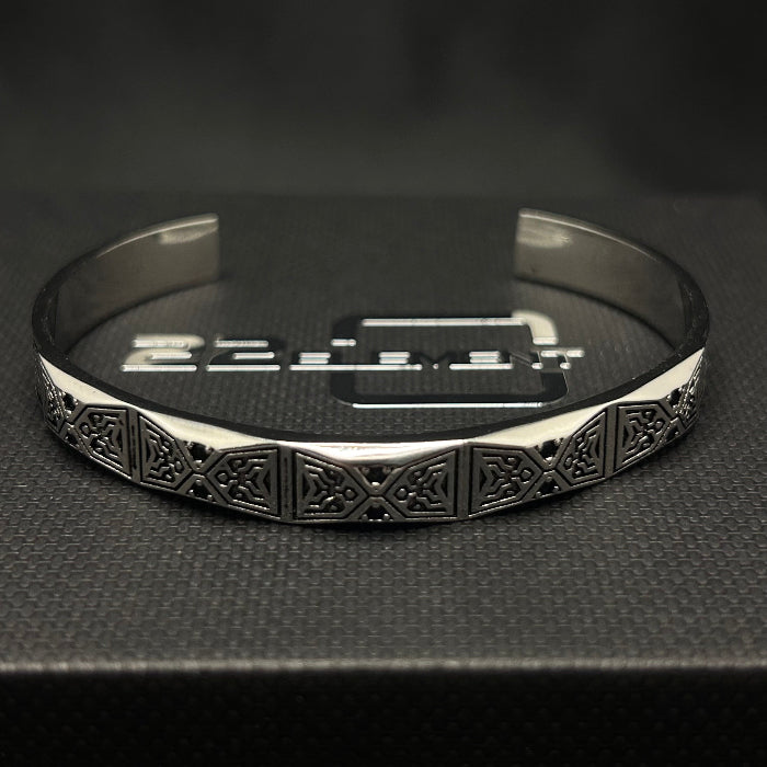 92.5% Silver Geometric Design Open Cuff Bracelet