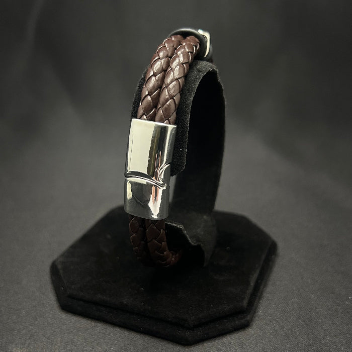 Leather Bracelet Double Braided Closed Wave