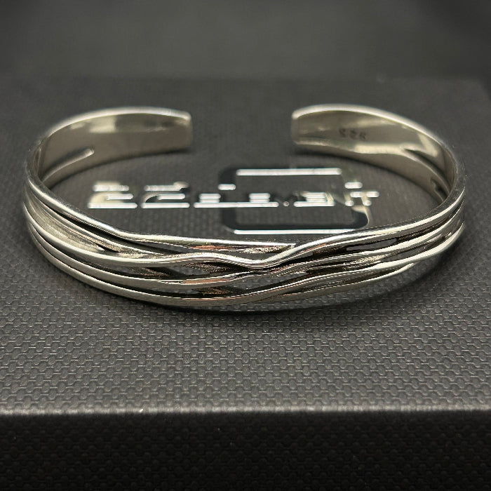 92.5% Silver Retro Wave Open Cuff Bracelet