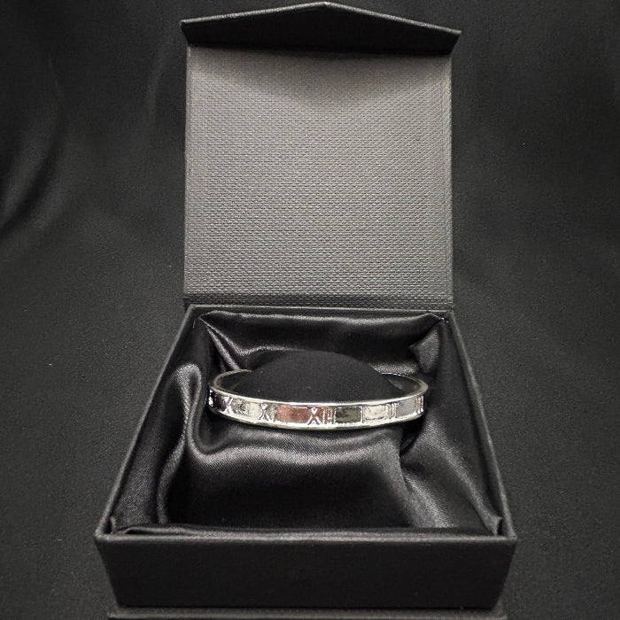92.5% Silver Roman Numerals Open Cuff Bracelet