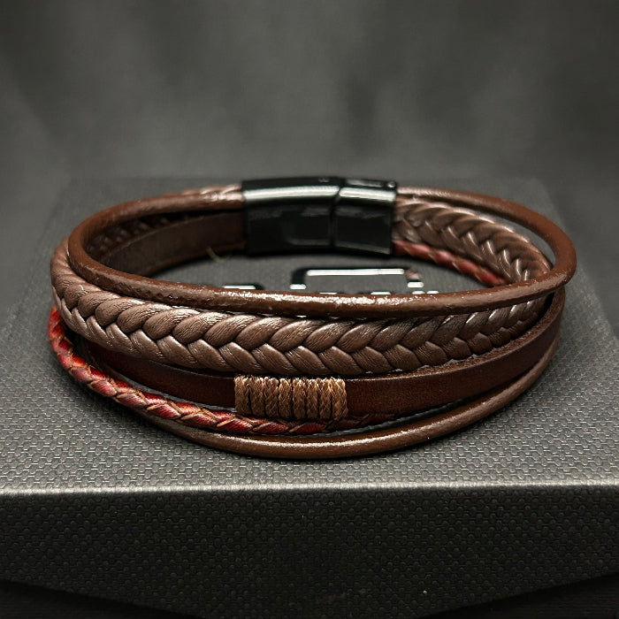 Leather Bracelet Braided 5 Band Closed