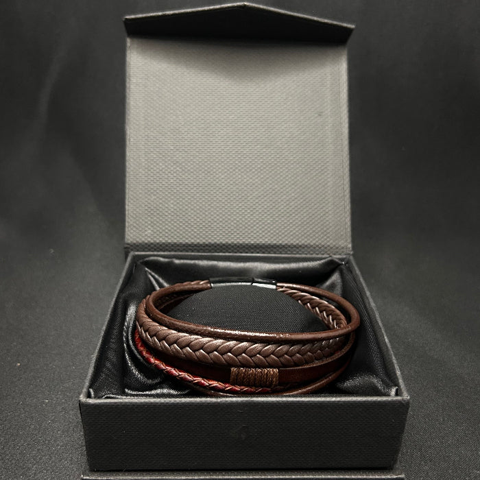 Leather Bracelet Braided 5 Band Closed