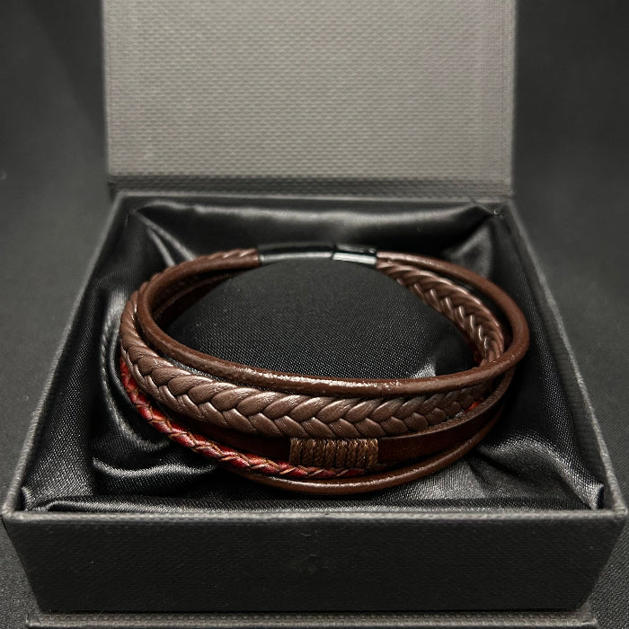 Leather Bracelet Braided 5 Band Closed