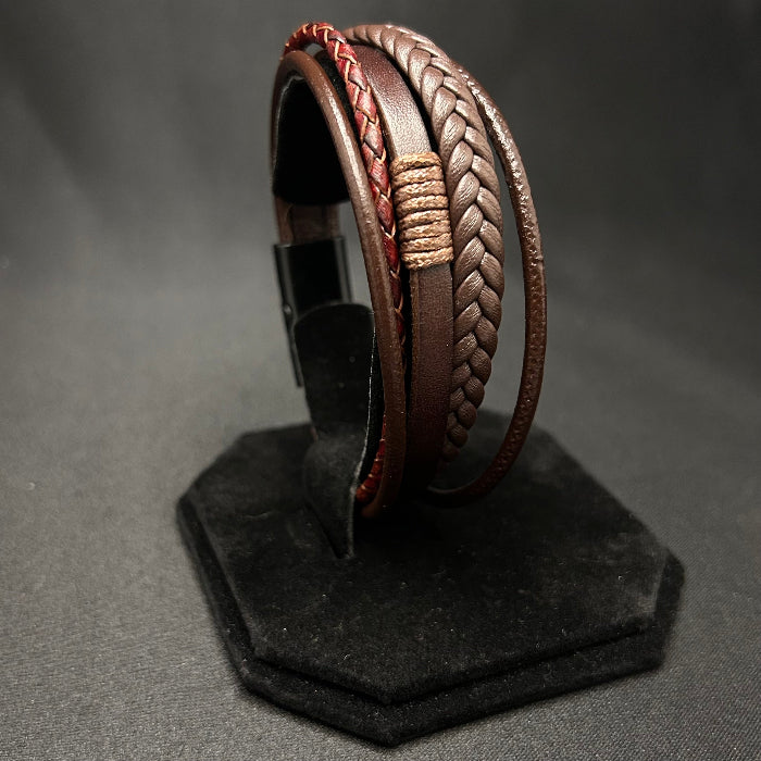 Leather Bracelet Braided 5 Band Closed