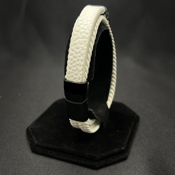 Leather Bracelet Tiger Eye Stone Inlaid Double Layer White