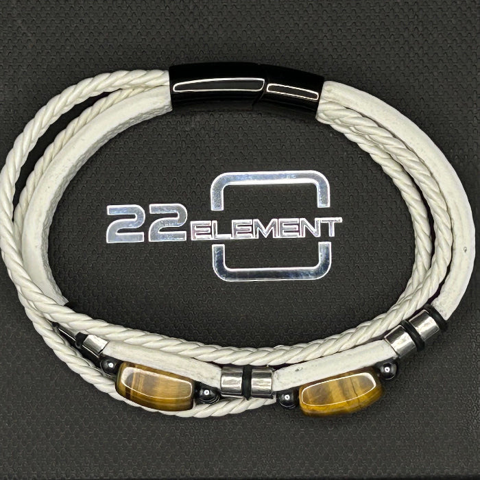 Leather Bracelet Tiger Eye Stone Inlaid Double Layer White