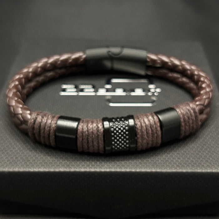 Leather Bracelet Double Braided Tied Closed
