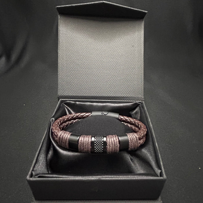 Leather Bracelet Double Braided Tied Closed
