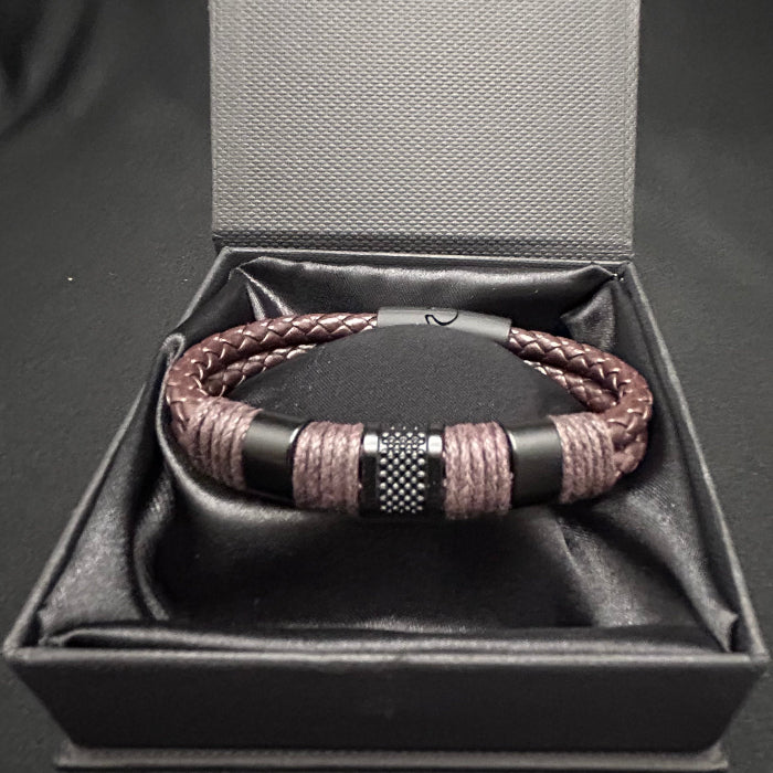 Leather Bracelet Double Braided Tied Closed