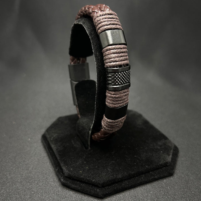 Leather Bracelet Double Braided Tied Closed