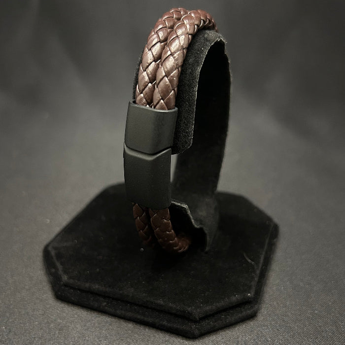 Leather Bracelet Double Braided Tied Closed