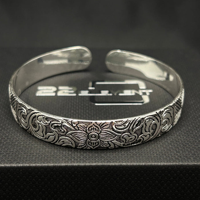 Copper Silver Plated Lotus Flower Open Cuff Bracelet
