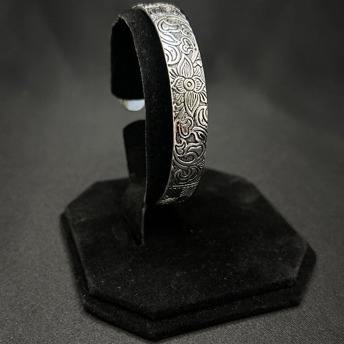 Copper Silver Plated Lotus Flower Open Cuff Bracelet