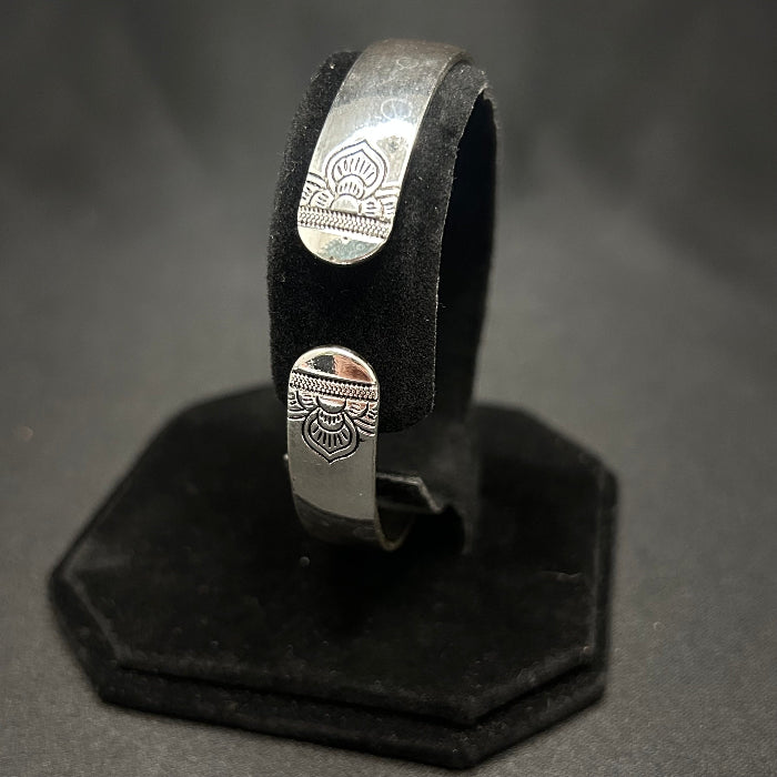 Copper Silver Plated Lotus Flower Open Cuff Bracelet