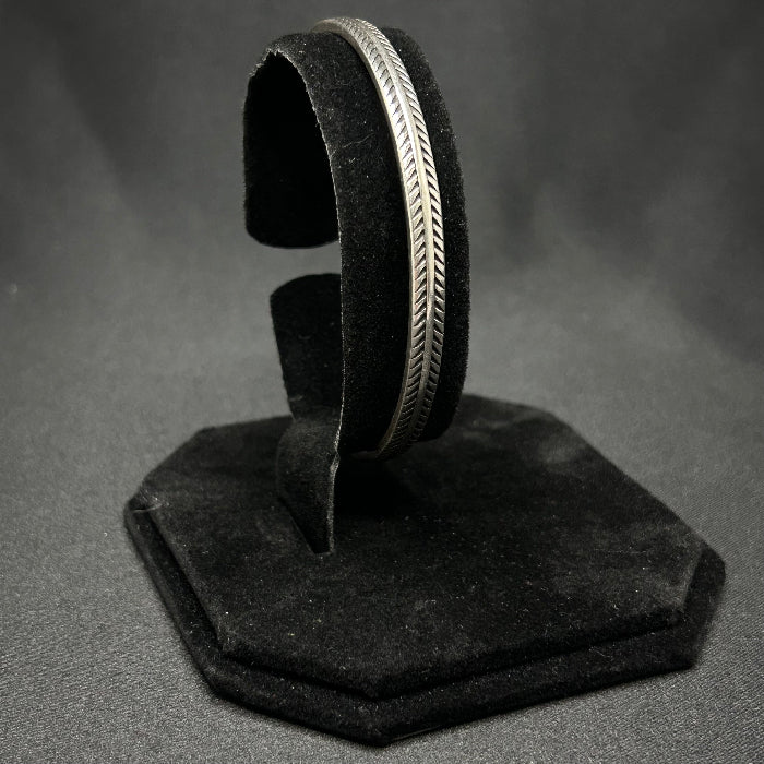 Copper Silver Plated Bamboo Leaf Open Cuff Bracelet