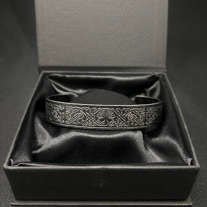 Stainless Steel Norse Design Open Cuff Bracelet