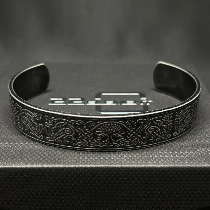 Stainless Steel Norse Design Open Cuff Bracelet