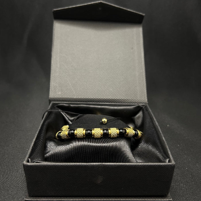 Ceramic Stainless Steel and Tiger's Eye Gemstone Bracelet