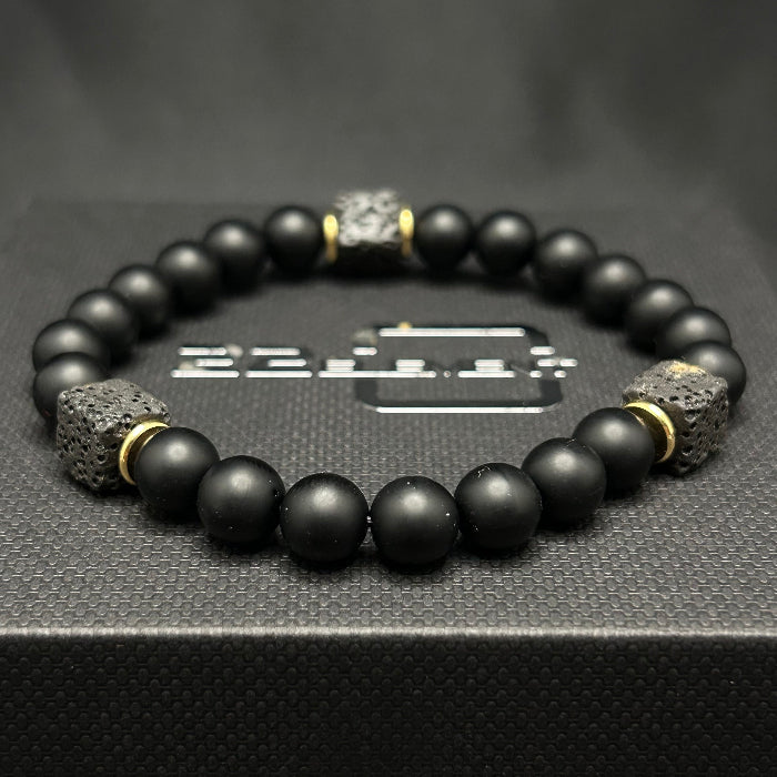 Ceramic Black Onyx with Lava Cube Bracelet