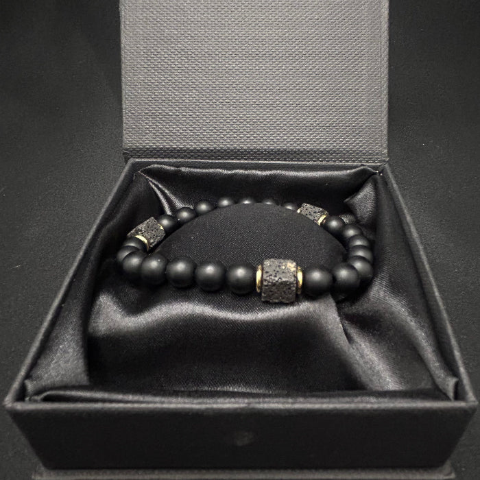 Ceramic Black Onyx with Lava Cube Bracelet