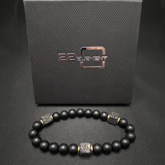 Ceramic Black Onyx with Lava Cube Bracelet