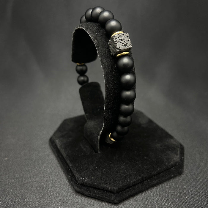 Ceramic Black Onyx with Lava Cube Bracelet