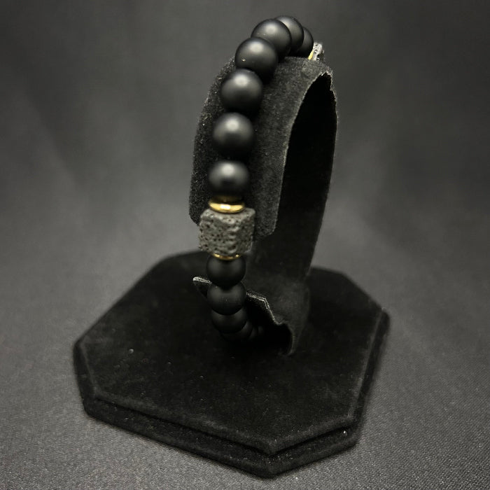 Ceramic Black Onyx with Lava Cube Bracelet