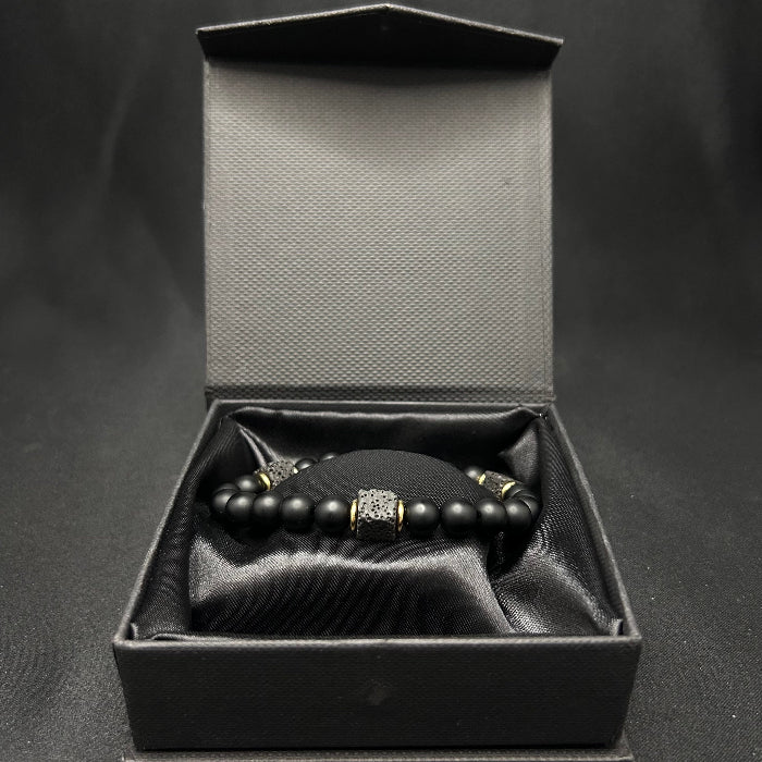 Ceramic Black Onyx with Lava Cube Bracelet