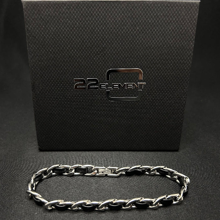 Stainless Steel Black Leather Bound Cuban Link Bracelet