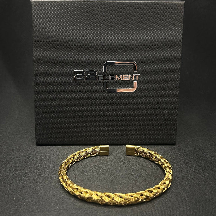 Titanium Woven Open Cuff Bracelet Gold Plated