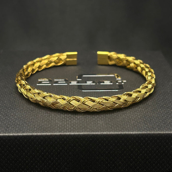 Titanium Woven Open Cuff Bracelet Gold Plated
