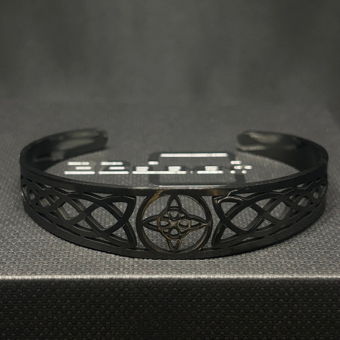 Stainless Steel Black Witch Knot Open Cuff Bracelet