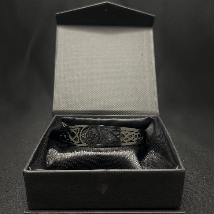 Stainless Steel Black Witch Knot Open Cuff Bracelet