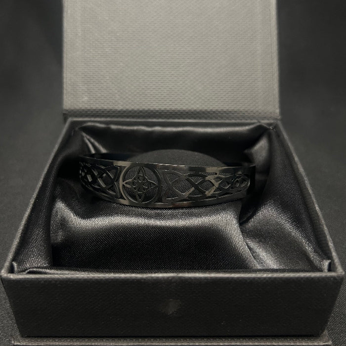 Stainless Steel Black Witch Knot Open Cuff Bracelet