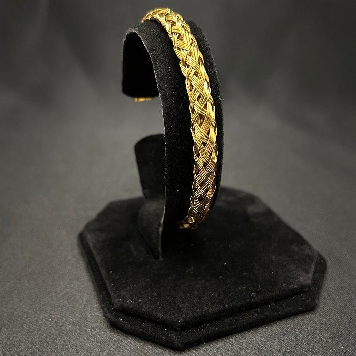Titanium Woven Open Cuff Bracelet Gold Plated