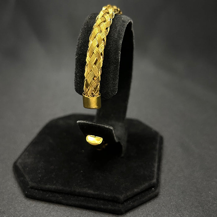 Titanium Woven Open Cuff Bracelet Gold Plated