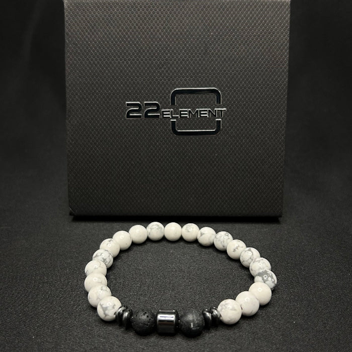 Ceramic White Onyx with Lava Sphere Bracelet