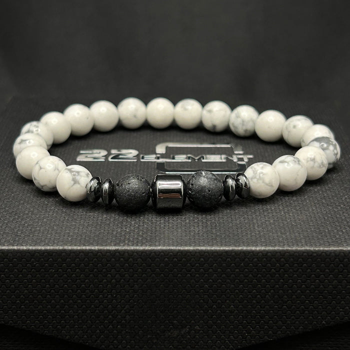 Ceramic White Onyx with Lava Sphere Bracelet