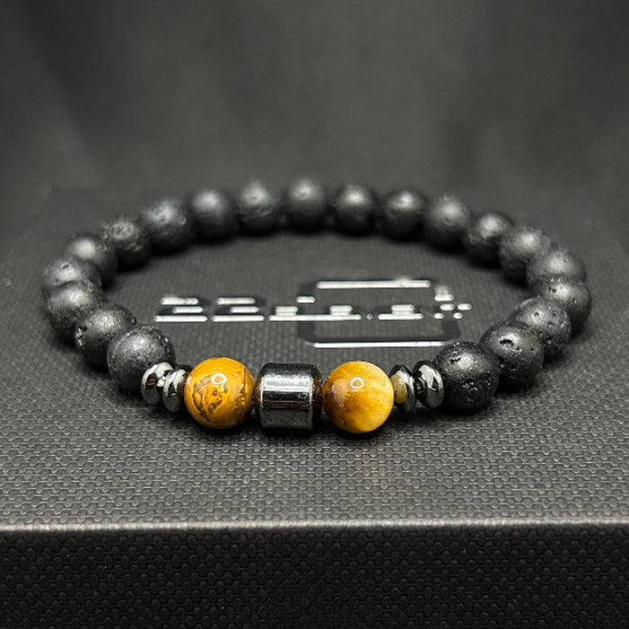Ceramic Black Onyx with Tigers Eye Bracelet