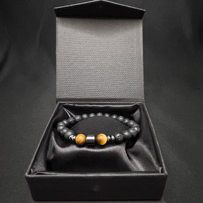 Ceramic Black Onyx with Tigers Eye Bracelet