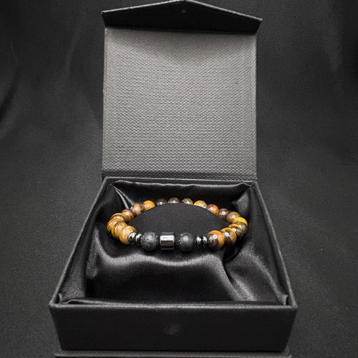 Ceramic Tigers Eye with Black Onyx Bracelet