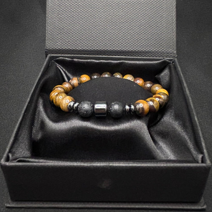 Ceramic Tigers Eye with Black Onyx Bracelet