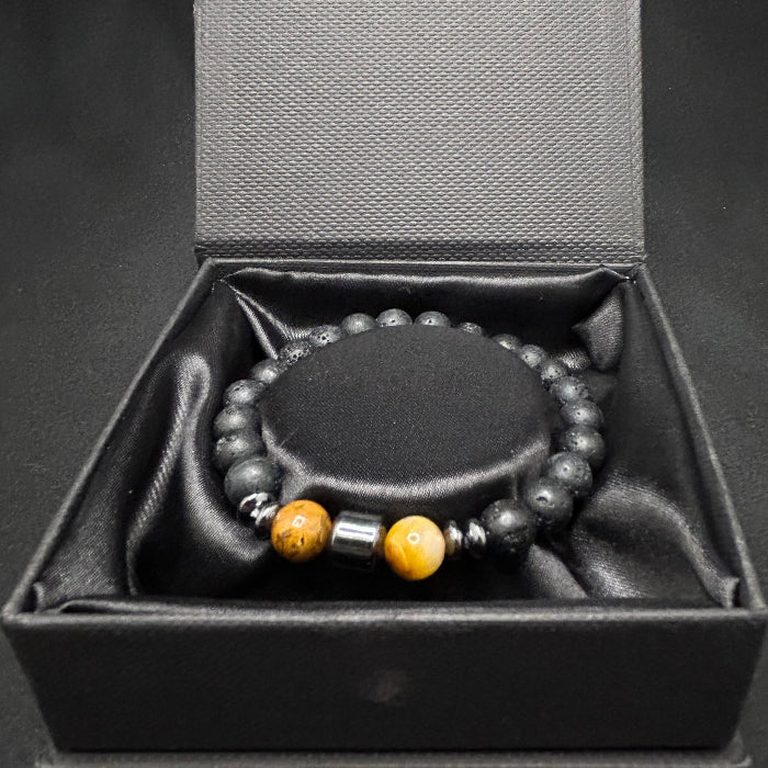 Ceramic Black Onyx with Tigers Eye Bracelet