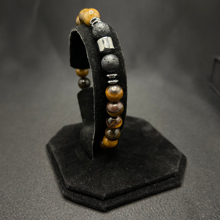 Ceramic Tigers Eye with Black Onyx Bracelet