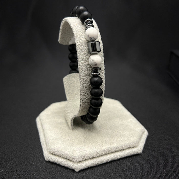 Ceramic Black Onyx with White Onxy Sphere Bracelet