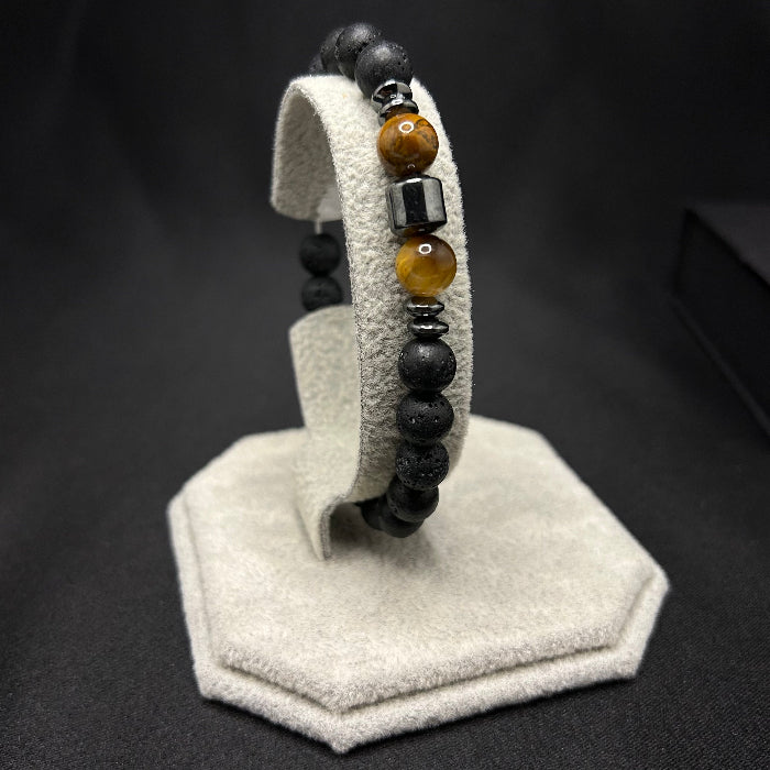 Ceramic Black Onyx with Tigers Eye Bracelet