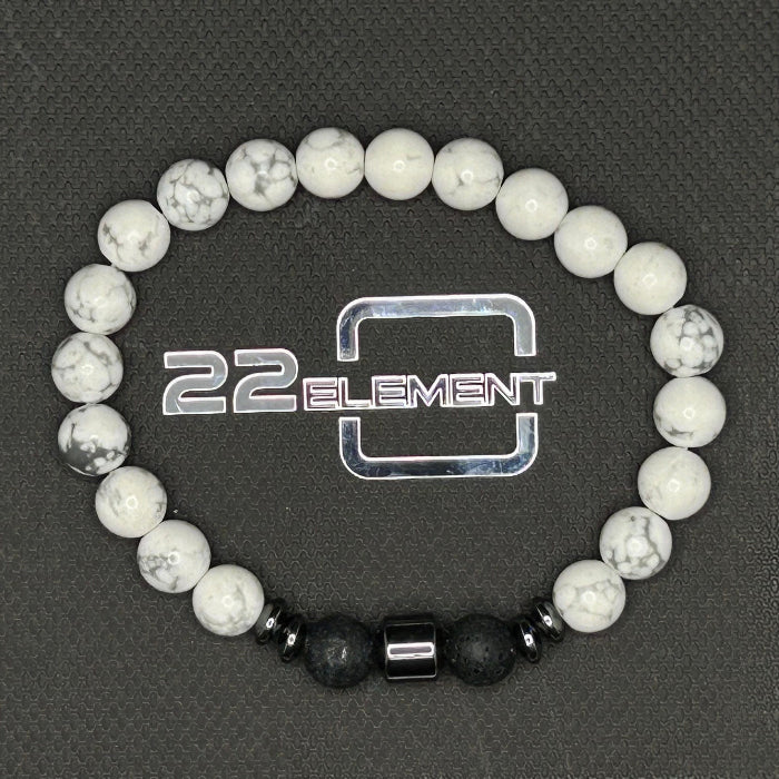 Ceramic White Onyx with Lava Sphere Bracelet