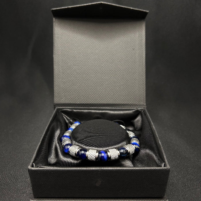 Stainless Steel Blue Tiger's Eye Gemstone Bracelet